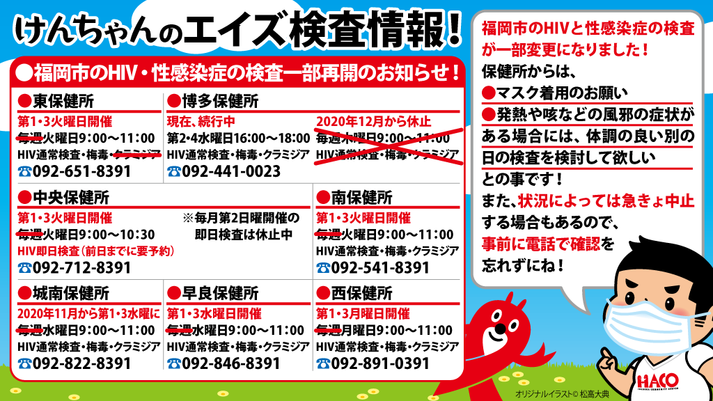 福岡市のHIV・性感染症の検査一部変更のお知らせ！